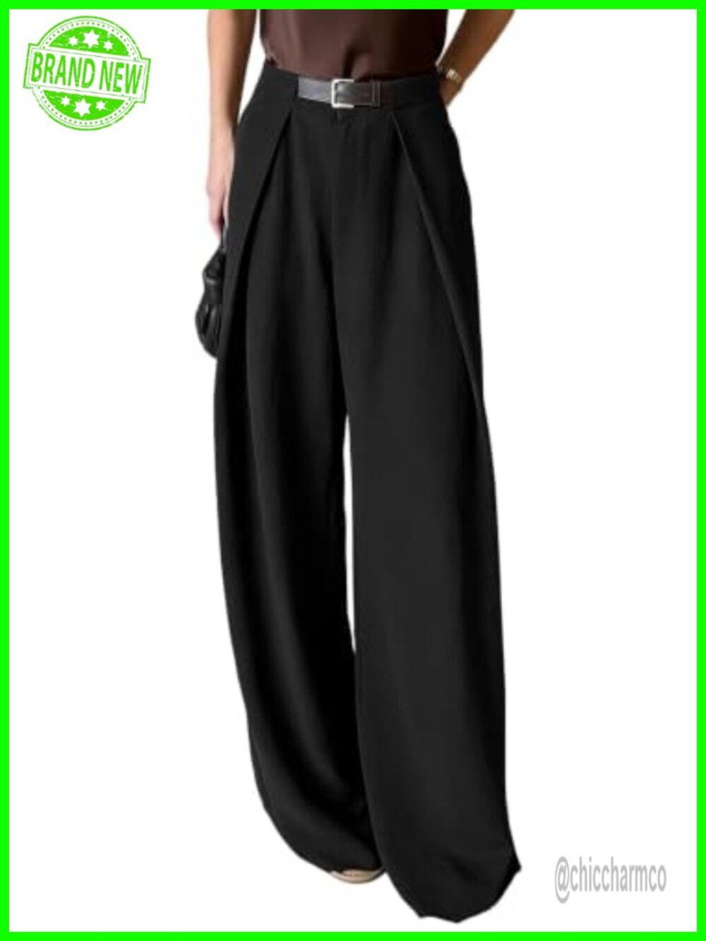 Wide Leg Business Casual Dress Pants High Waist Pleated Palazzo